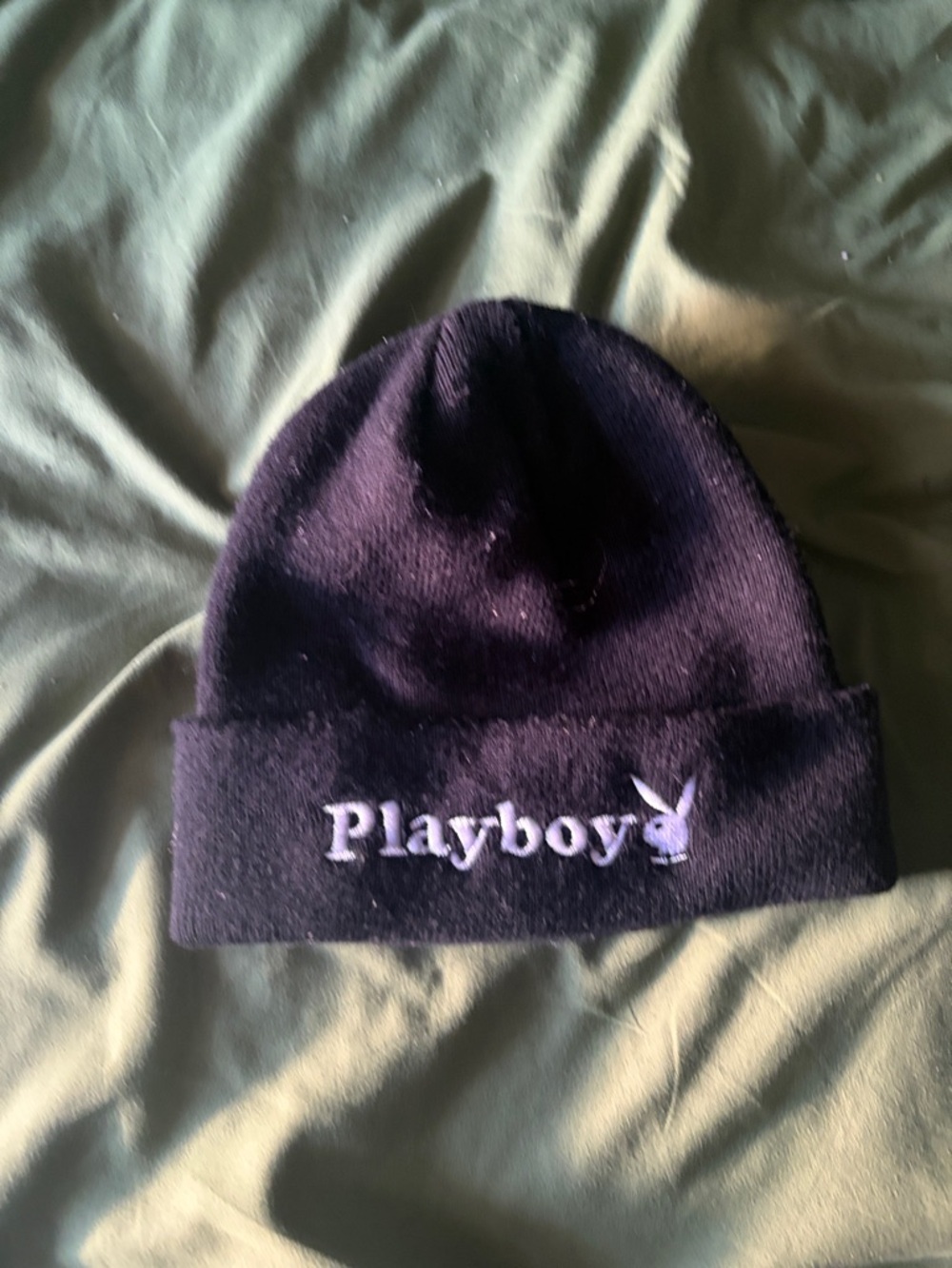 PLAYBOY Black Beanie with White Logo